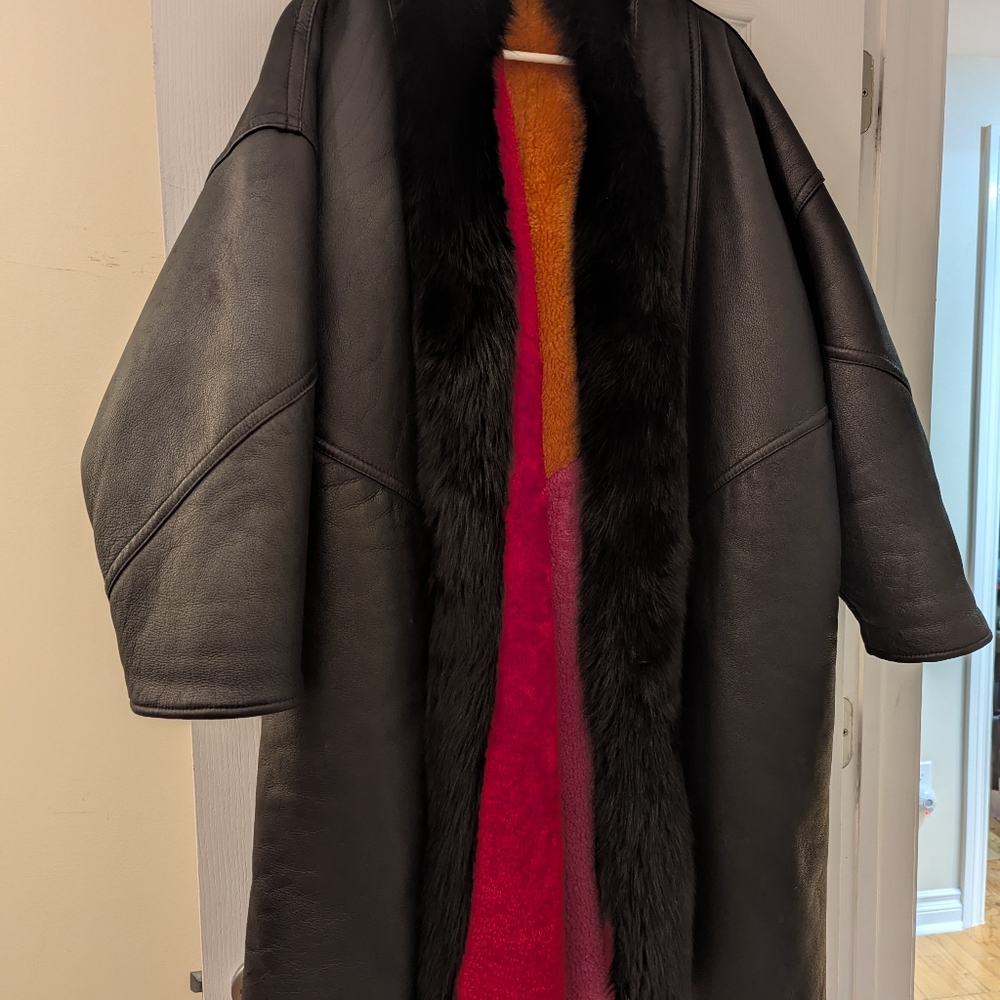 Women's Long leather coat With Colourful Interior Escada Size Large